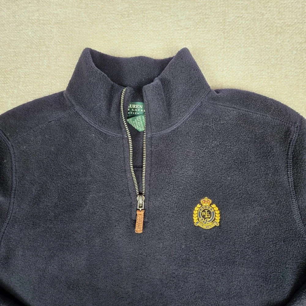 Lauren Ralph Lauren Fleece Pullover Womens Petite M Black Quarter Zip Crest Logo